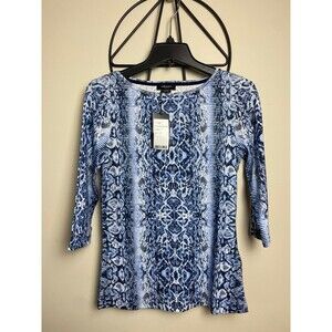 Olsen Europe Cotton 3/4 Sleeve Snake Print Tee In Blue Size S/M $139